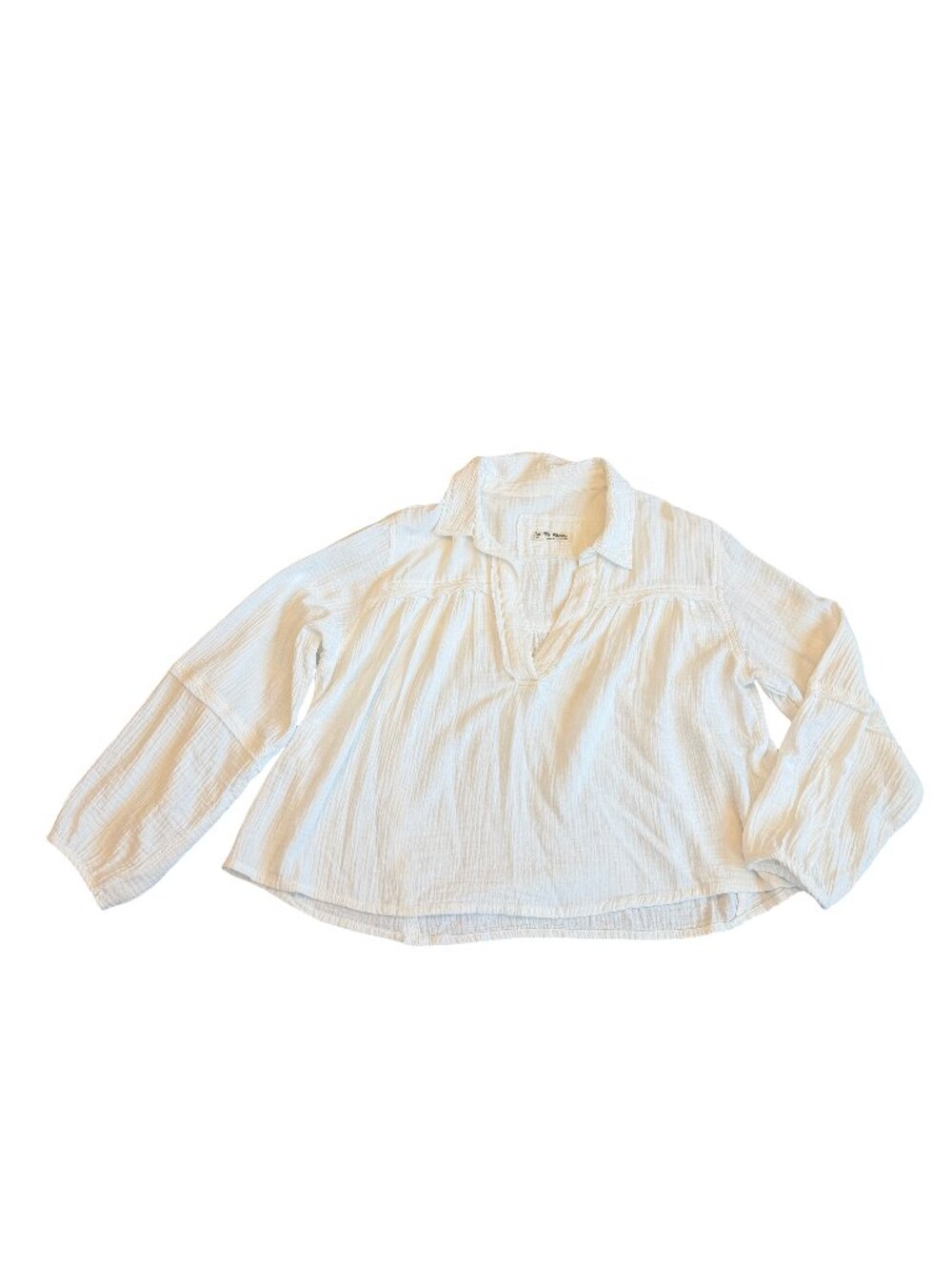 We The Free Ivory Cotton Gauze Popover Blouse Long Sleeve V Neck Small Women's